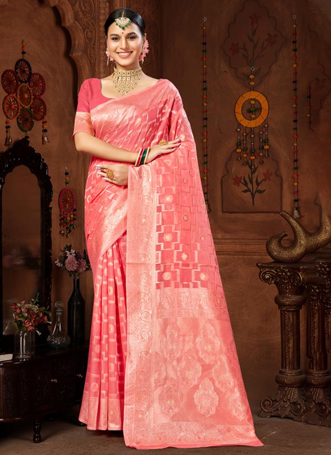 Cotton Silk Light Pink Traditional Wear Weaving Saree